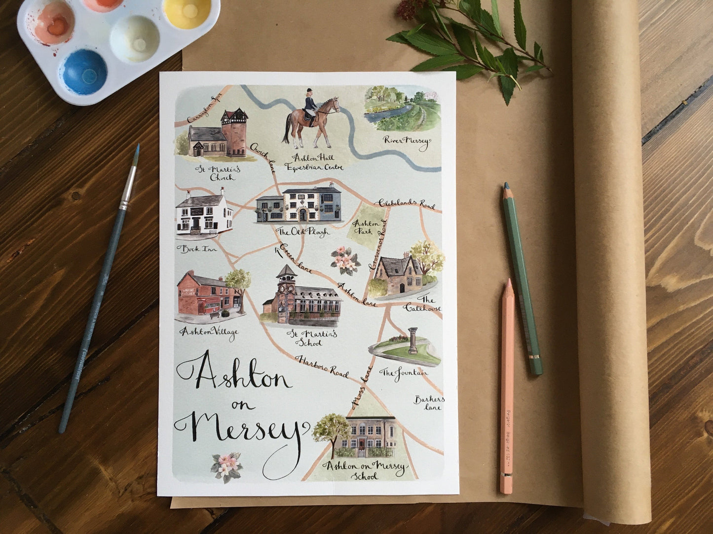 Ashton on Mersey Illustrated Map - Art Print