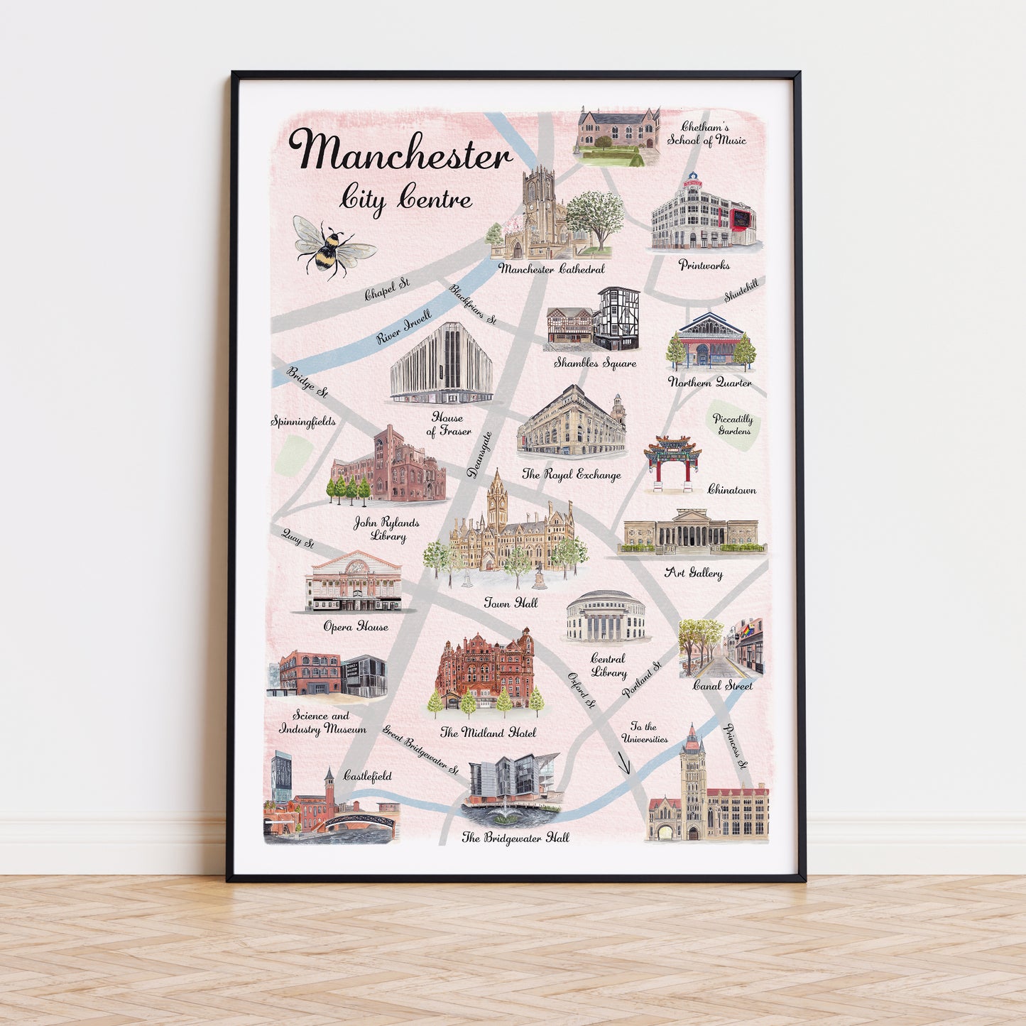 Manchester City Centre Illustrated Map - Art Print