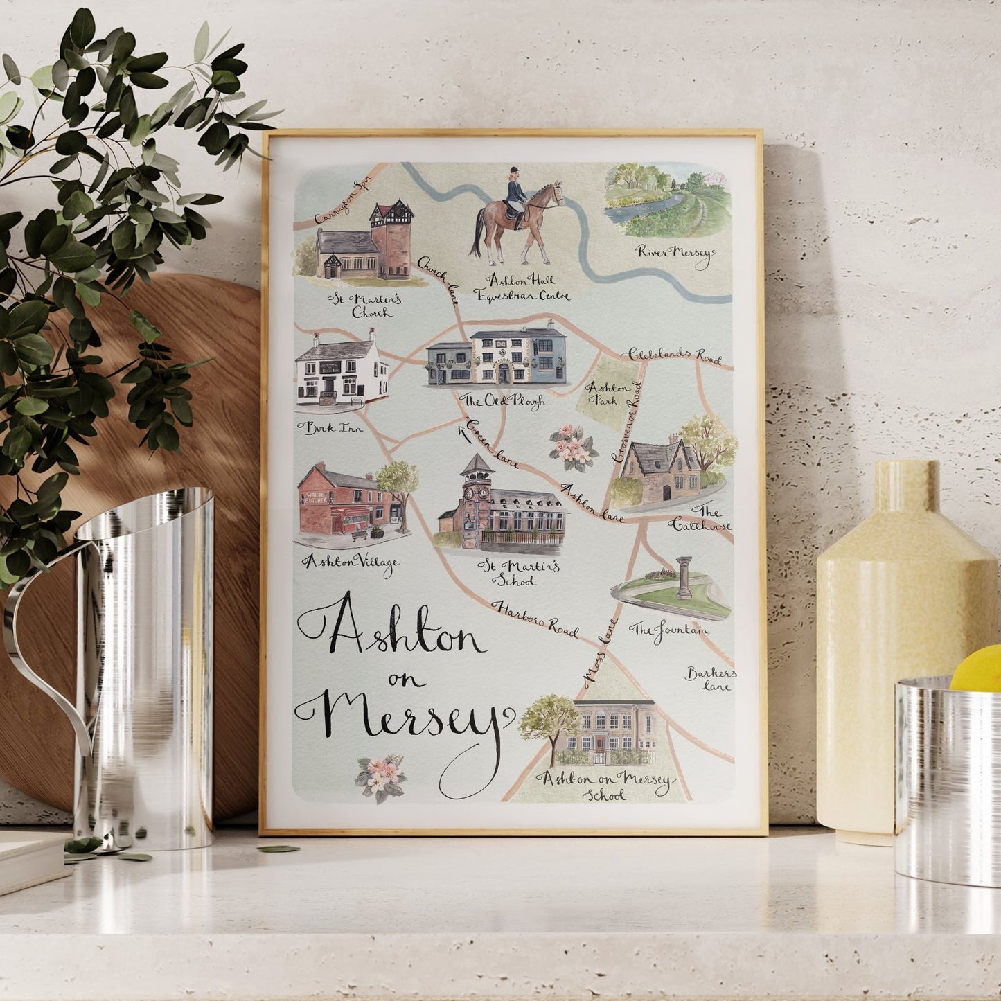 Ashton on Mersey Illustrated Map - Art Print