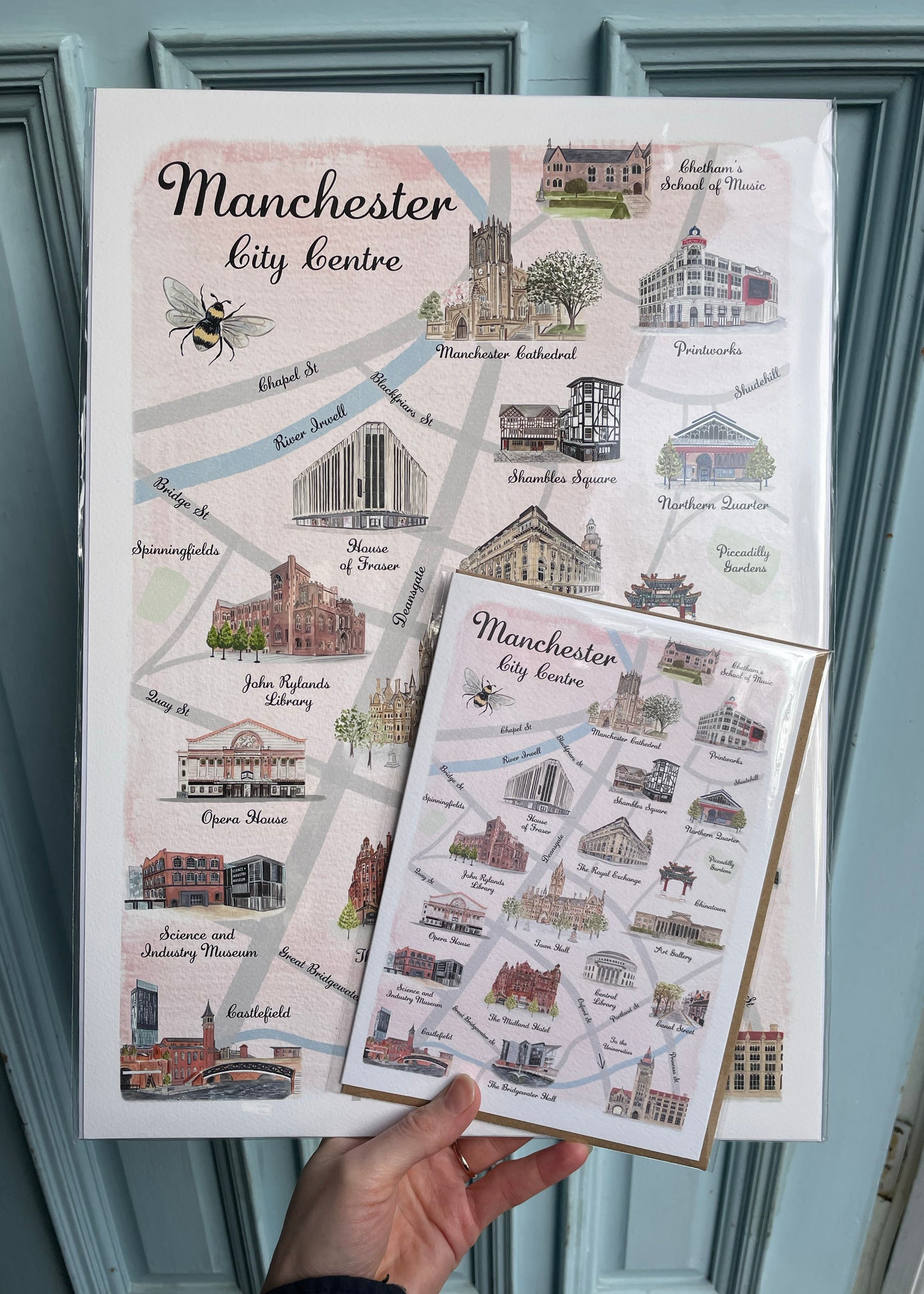 Manchester Map Art Print and Greeting Card bundle