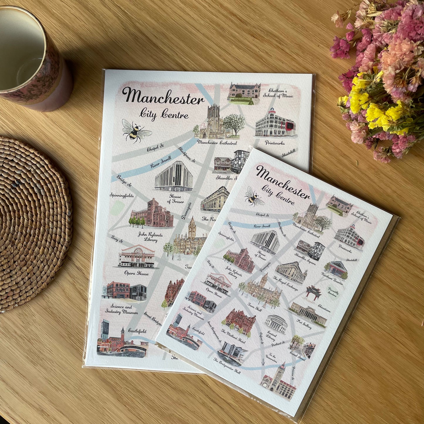 Manchester Map Art Print and Greeting Card bundle