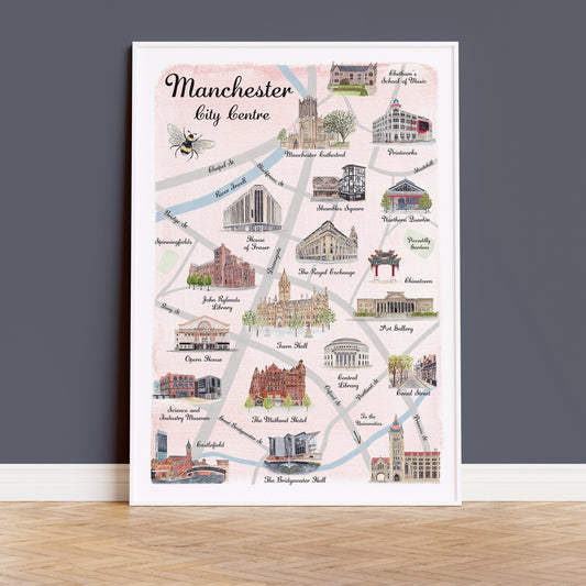 Manchester City Centre Illustrated Map - Art Print