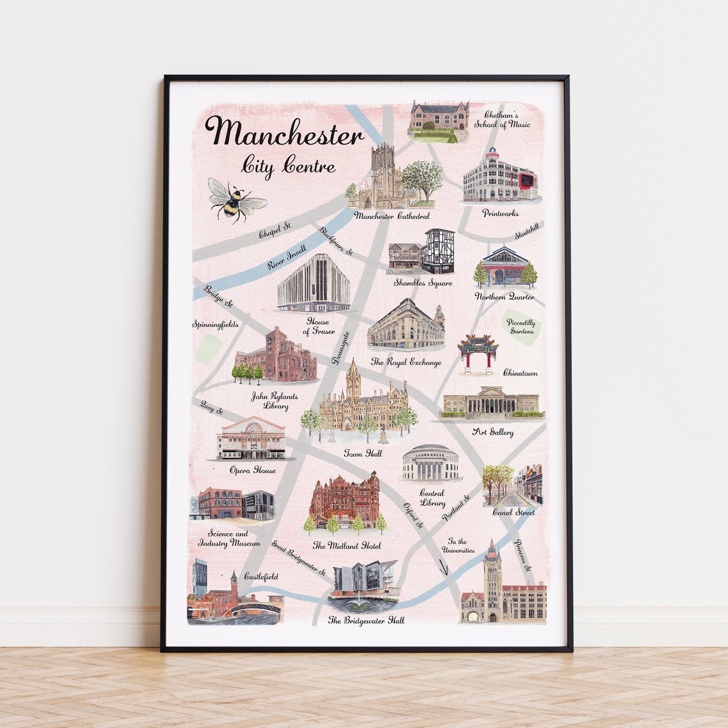 Manchester City Centre Illustrated Map - Art Print