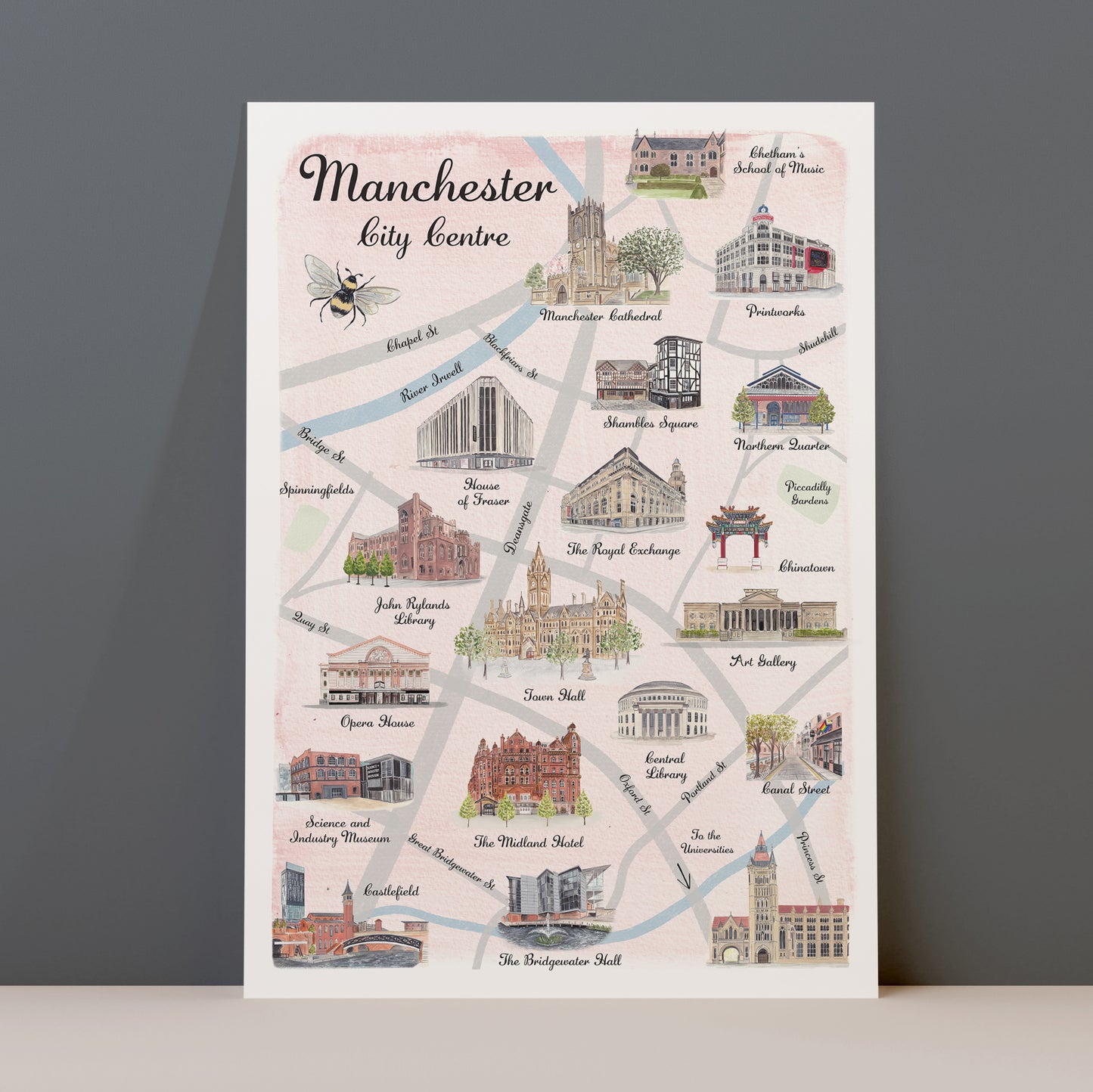 Manchester City Centre Illustrated Map - Art Print