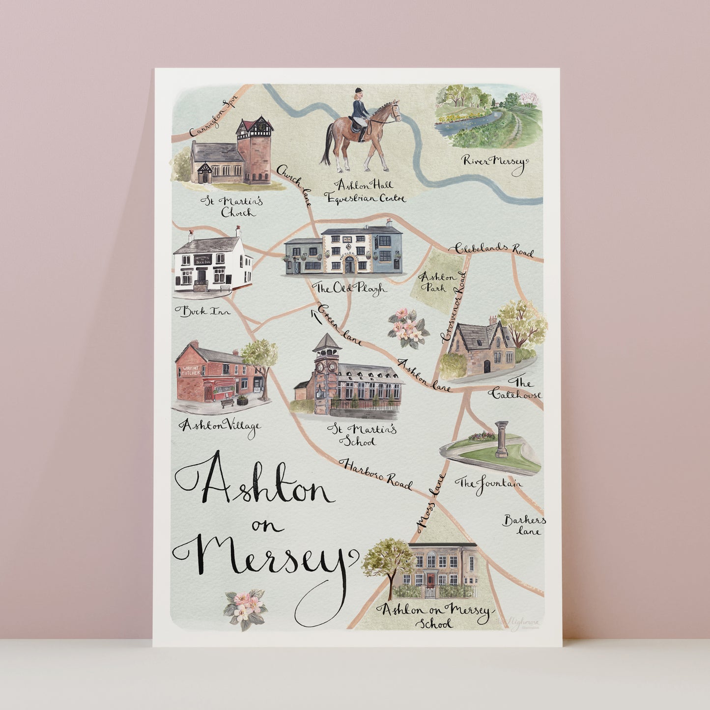 Ashton on Mersey Illustrated Map - Art Print